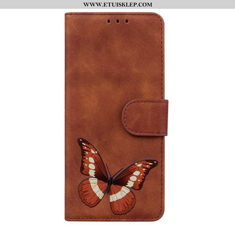 Etui Folio do Poco M4 Pro 5G Motyl Dotykający Skóry